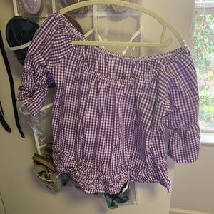 Purple gingham peplum shirt